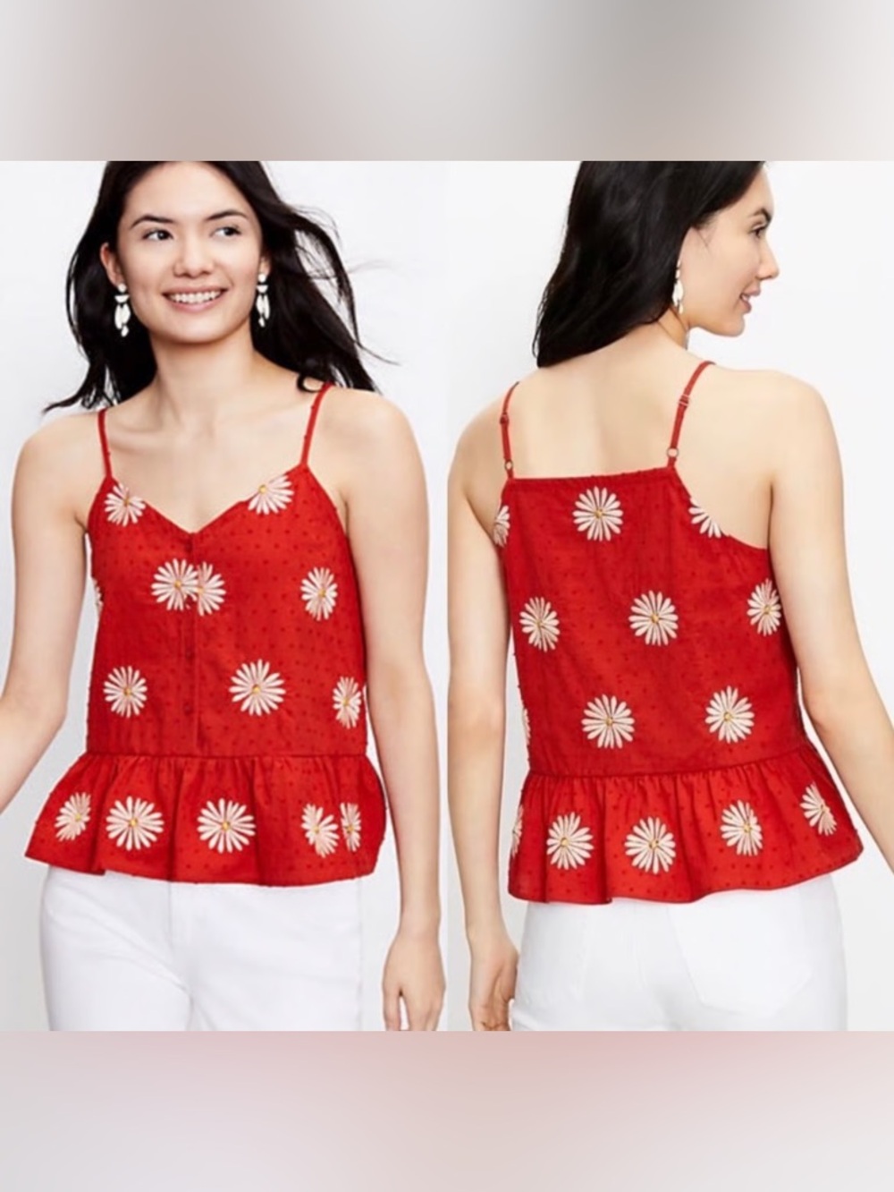 LOFT Red Daisy Peplum Camisole